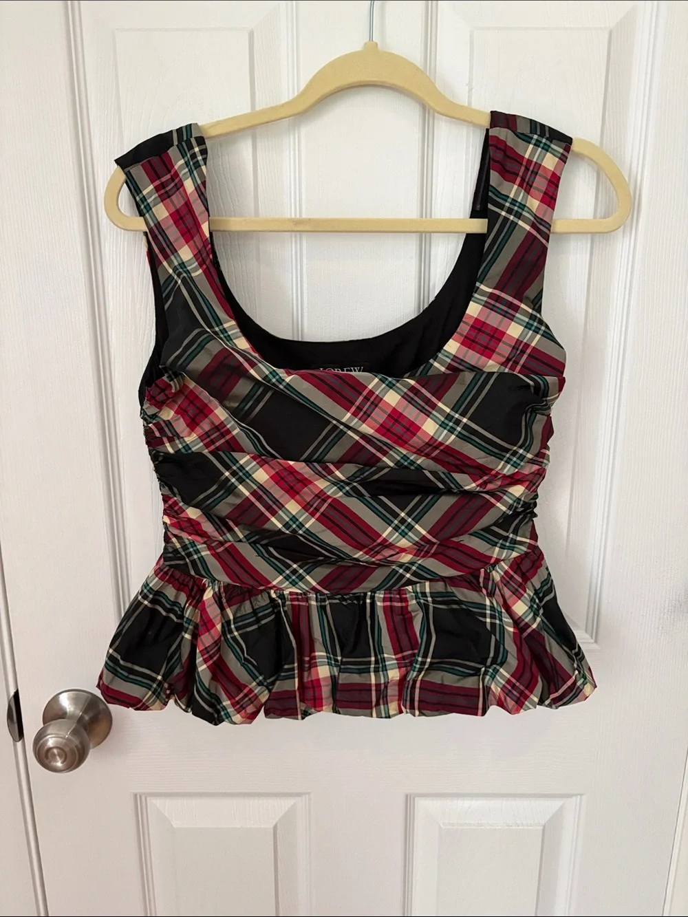 J. Crew Plaid Peplum Camisole - Black, Burgundy, Cream